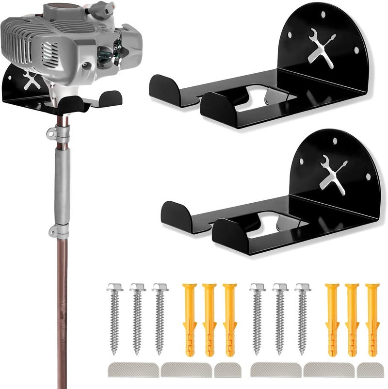 iulrtba Upgraded Trimmer Rack Wall Mount - 8" Heavy Duty Weed Eater Hanger for Garage Wall Bracket, Garden Power Tool Holder Organizer Hooks for Grass Trimmer, Hedge Trimmer, Leaf Blower and Chainsaw, Black - Image 1